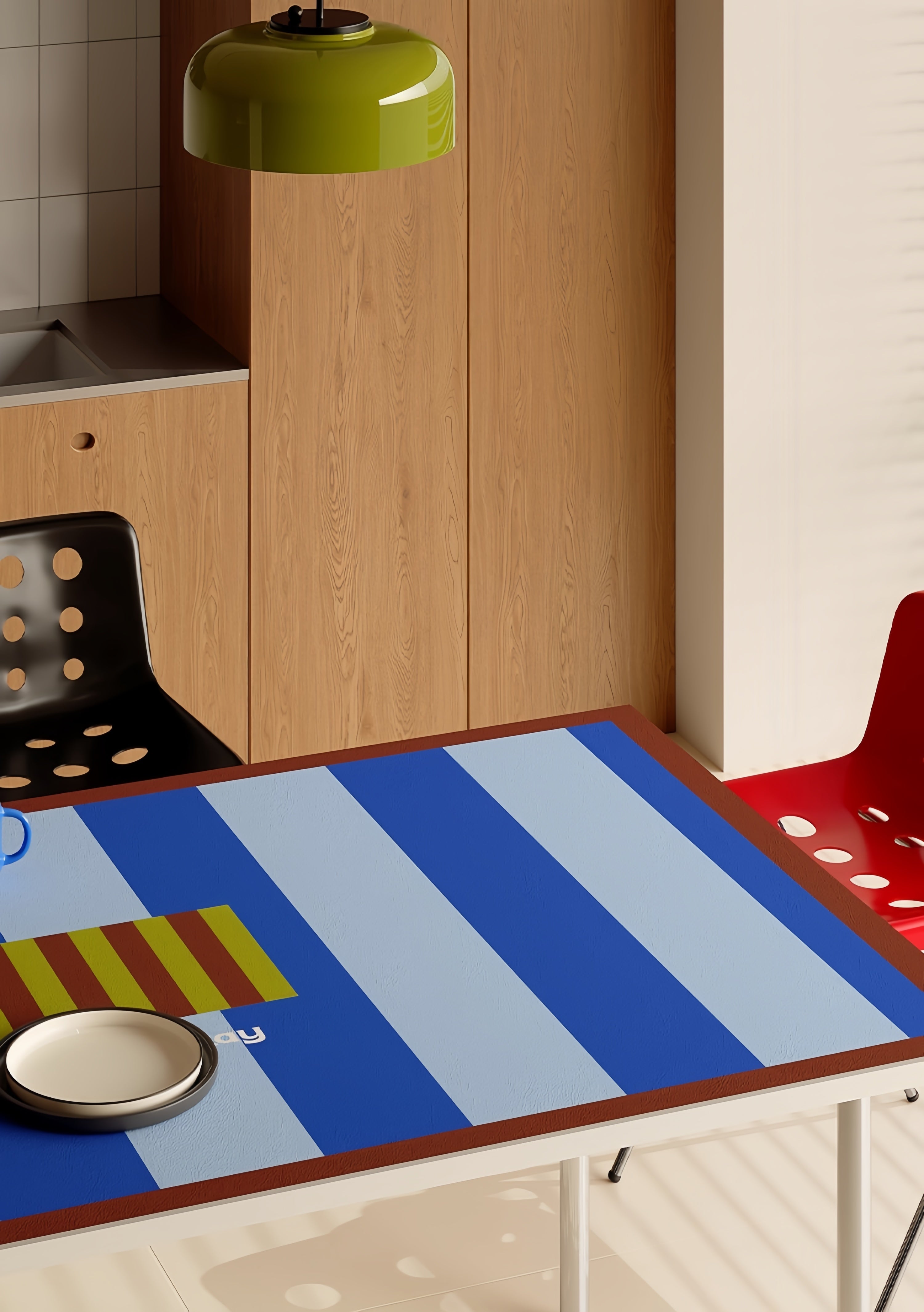 “Vintage Stripe Square Table Mat | PVC Leather Dining Mat | Waterproof, Oil-Resistant & Heatproof”
