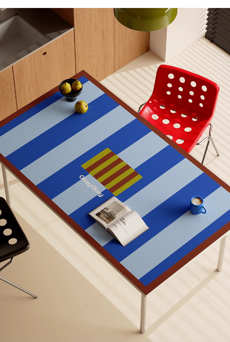 “Vintage Stripe Square Table Mat | PVC Leather Dining Mat | Waterproof, Oil-Resistant & Heatproof”
