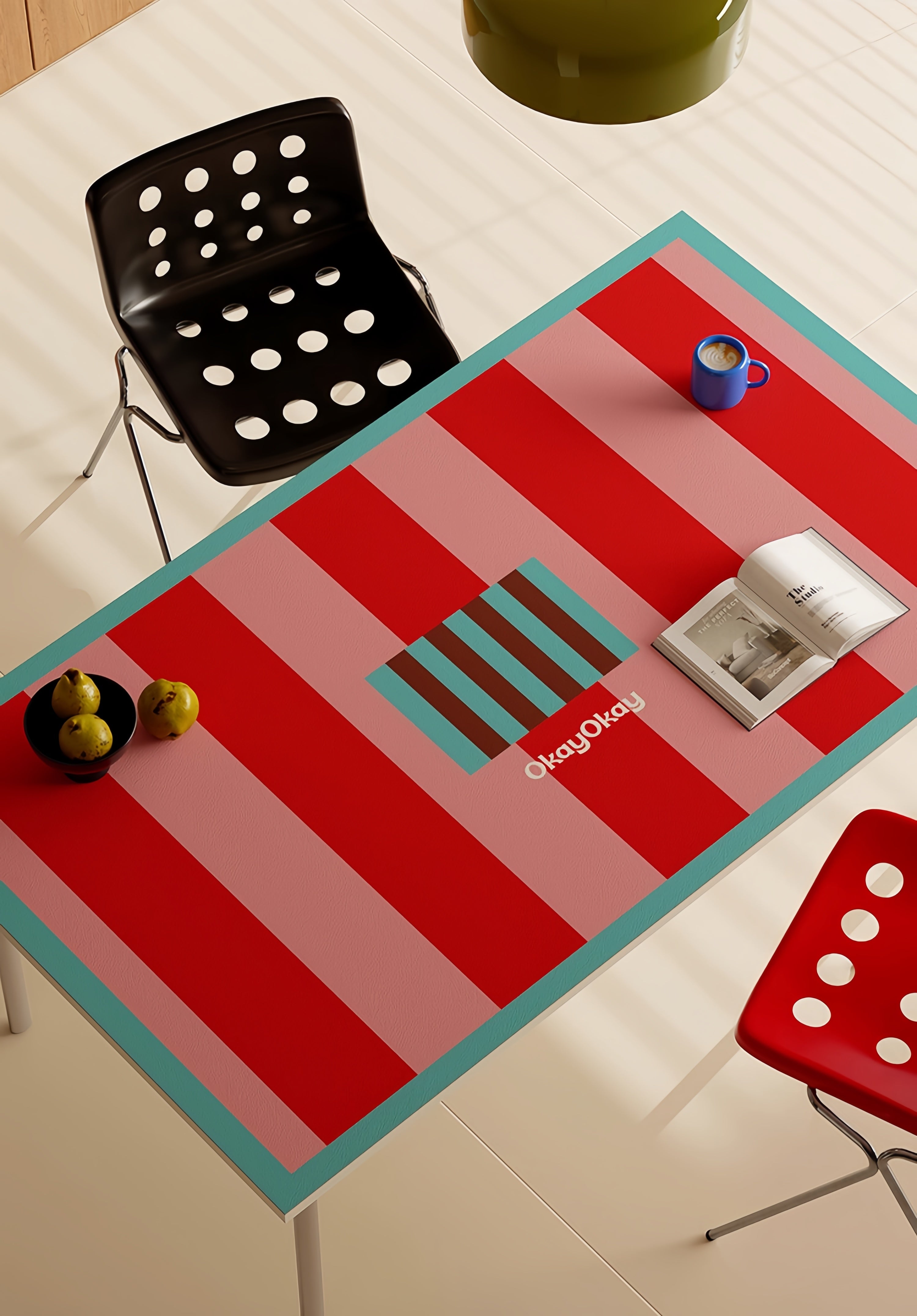 “Vintage Stripe Square Table Mat | PVC Leather Dining Mat | Waterproof, Oil-Resistant & Heatproof”