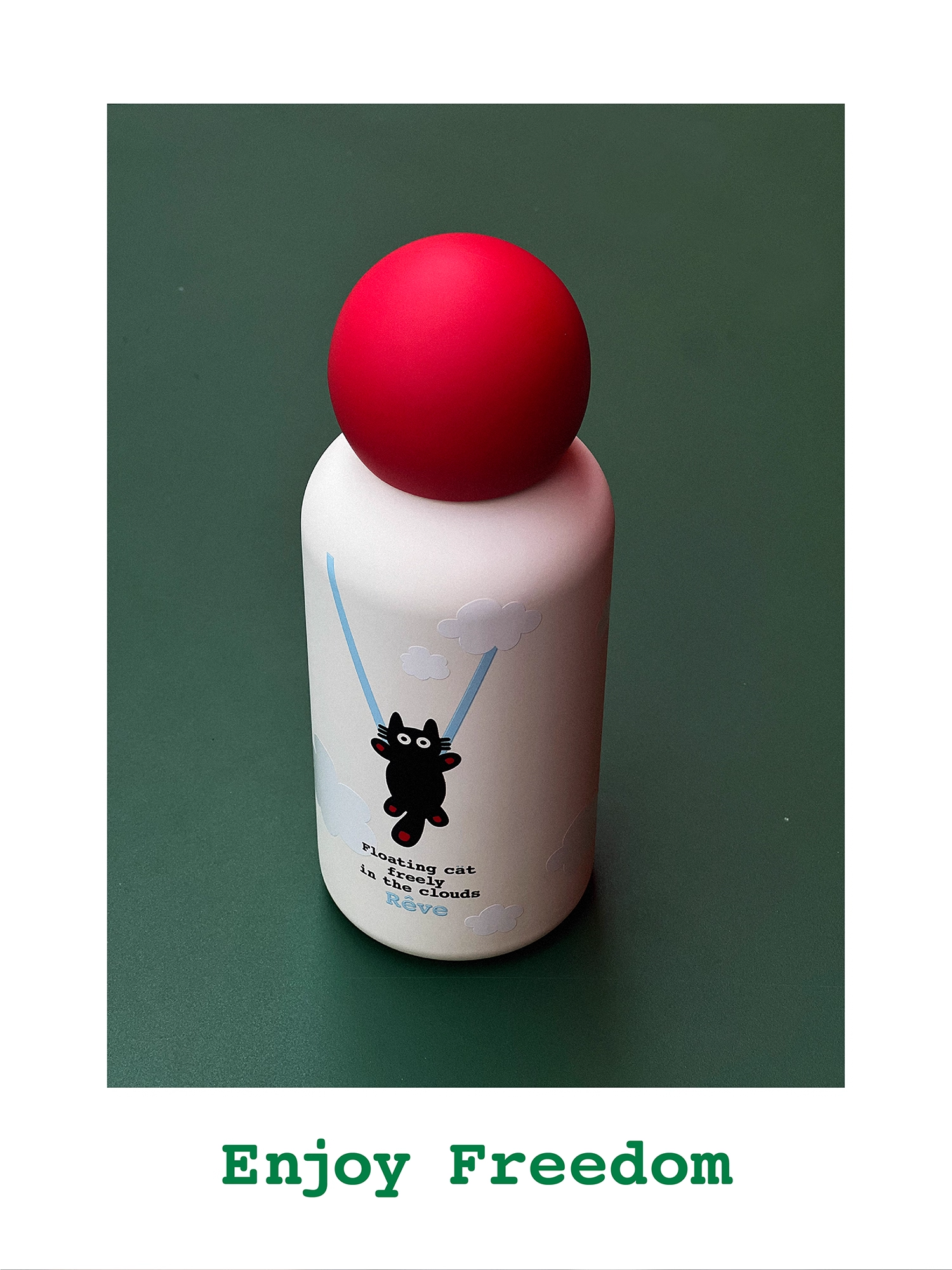 316 Stainless Steel Vacuum Insulated Travel Mug – 350mL Portable Thermos Cup | “Hot Air Balloon Black Cat” Design