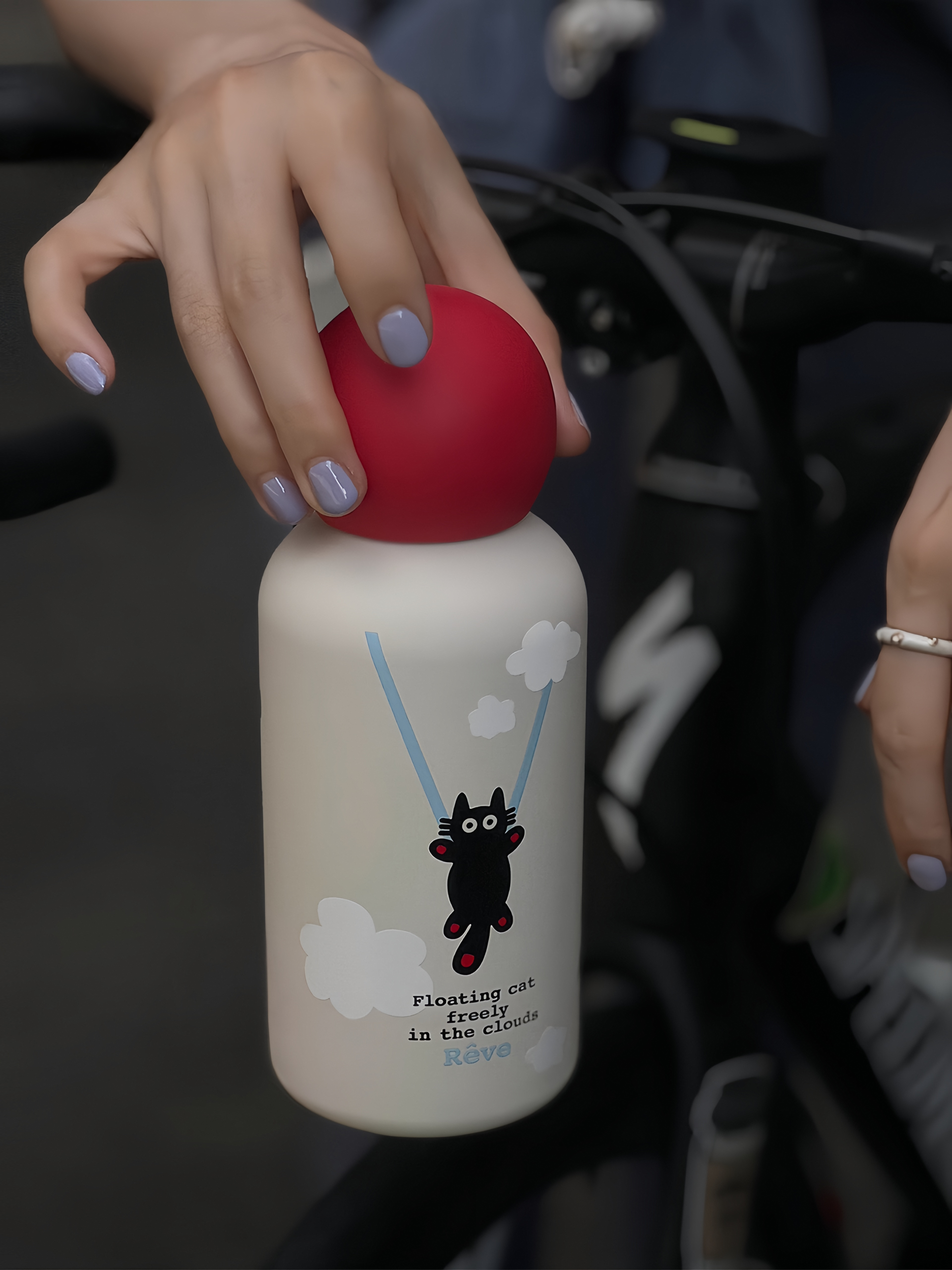316 Stainless Steel Vacuum Insulated Travel Mug – 350mL Portable Thermos Cup | “Hot Air Balloon Black Cat” Design