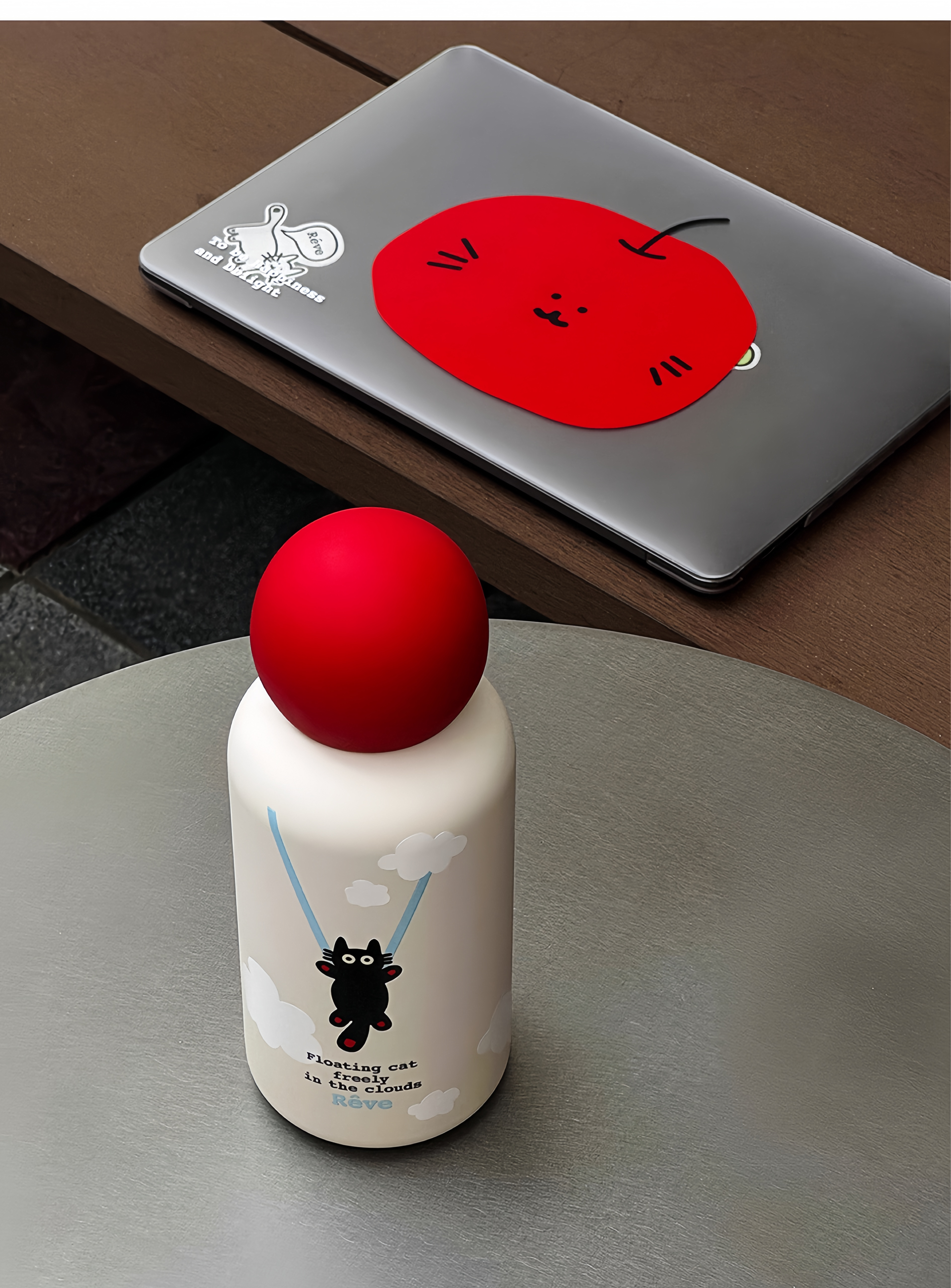 316 Stainless Steel Vacuum Insulated Travel Mug – 350mL Portable Thermos Cup | “Hot Air Balloon Black Cat” Design