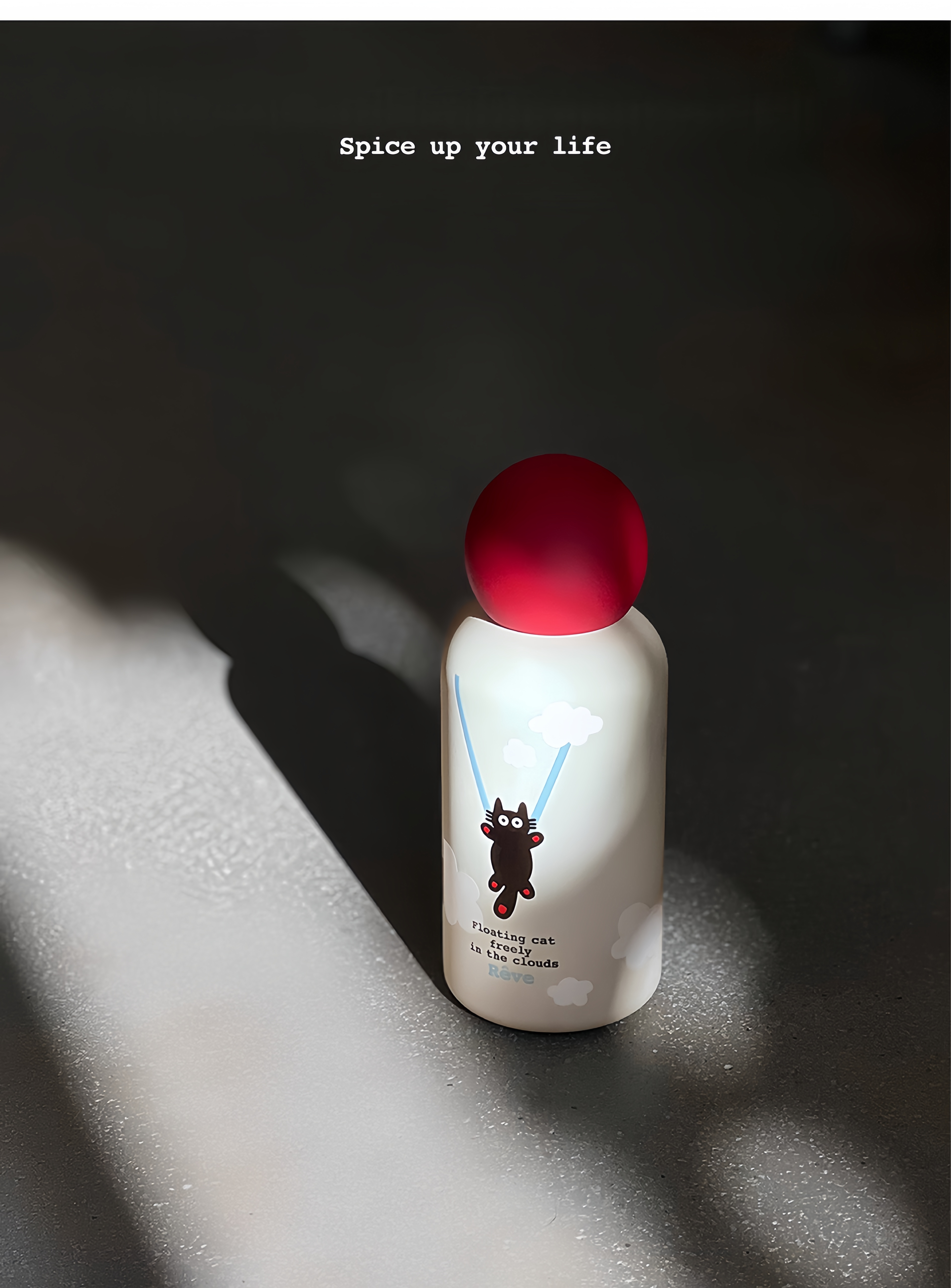 316 Stainless Steel Vacuum Insulated Travel Mug – 350mL Portable Thermos Cup | “Hot Air Balloon Black Cat” Design