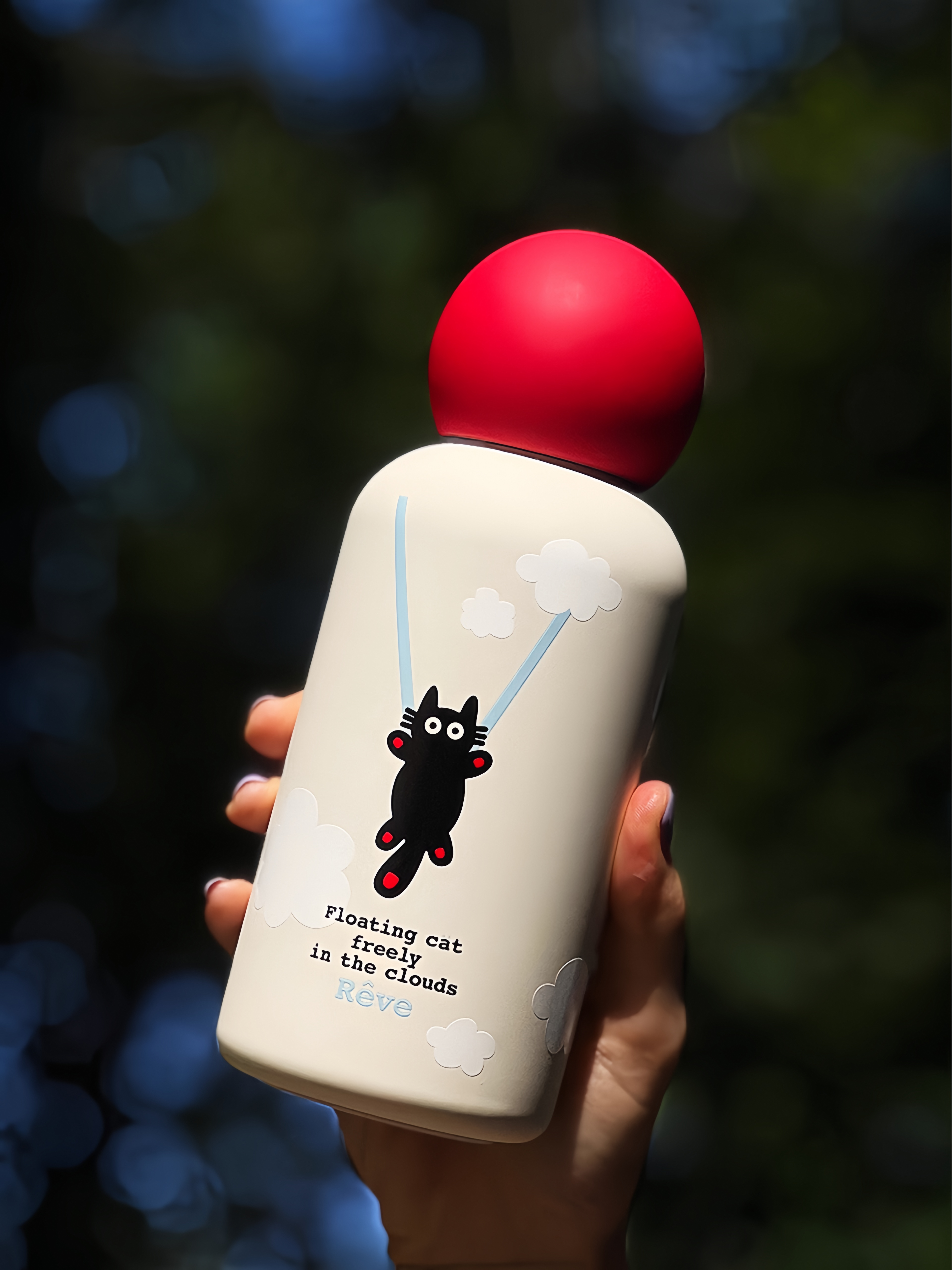 316 Stainless Steel Vacuum Insulated Travel Mug – 350mL Portable Thermos Cup | “Hot Air Balloon Black Cat” Design