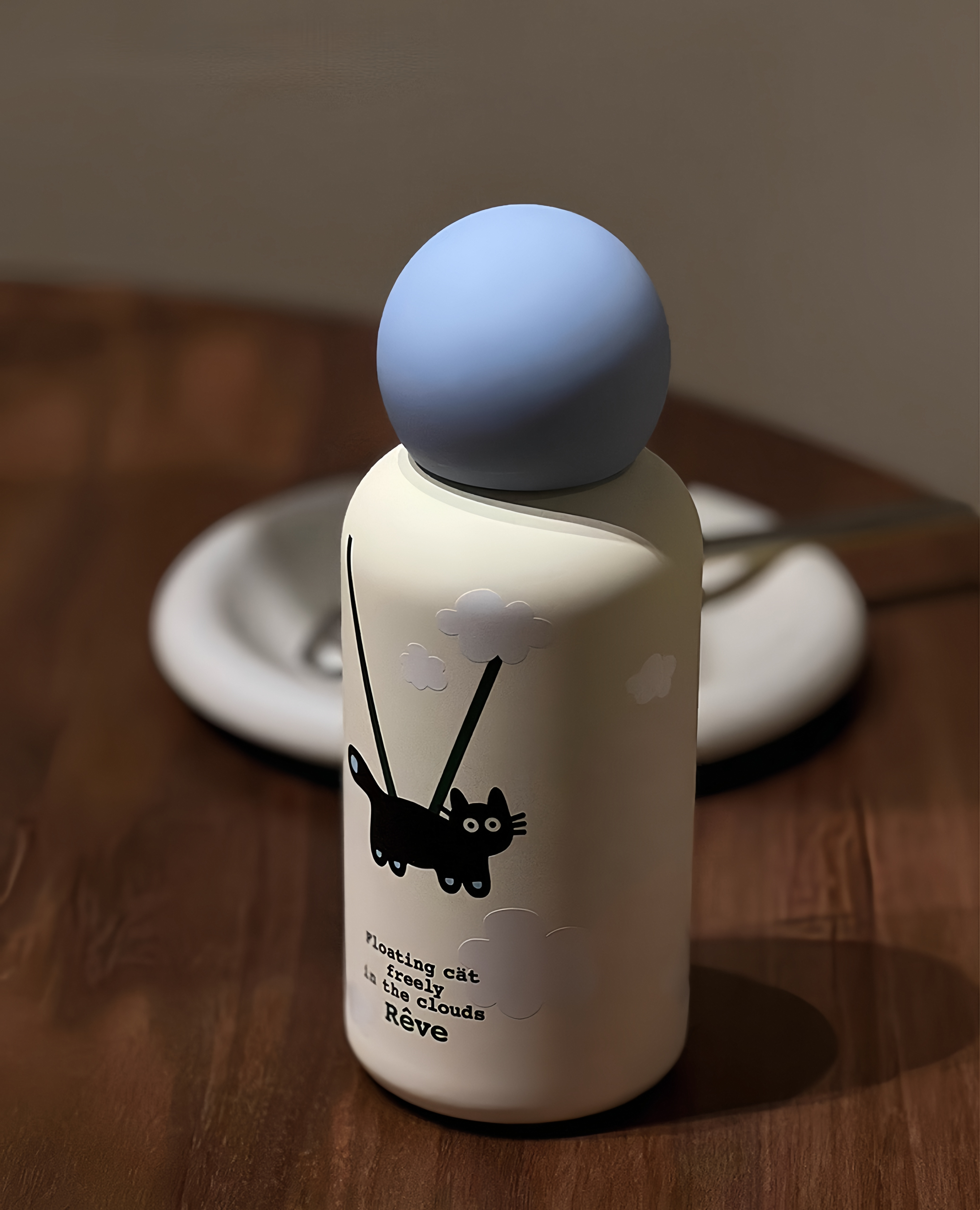 316 Stainless Steel Vacuum Insulated Travel Mug – 350mL Portable Thermos Cup | “Hot Air Balloon Black Cat” Design