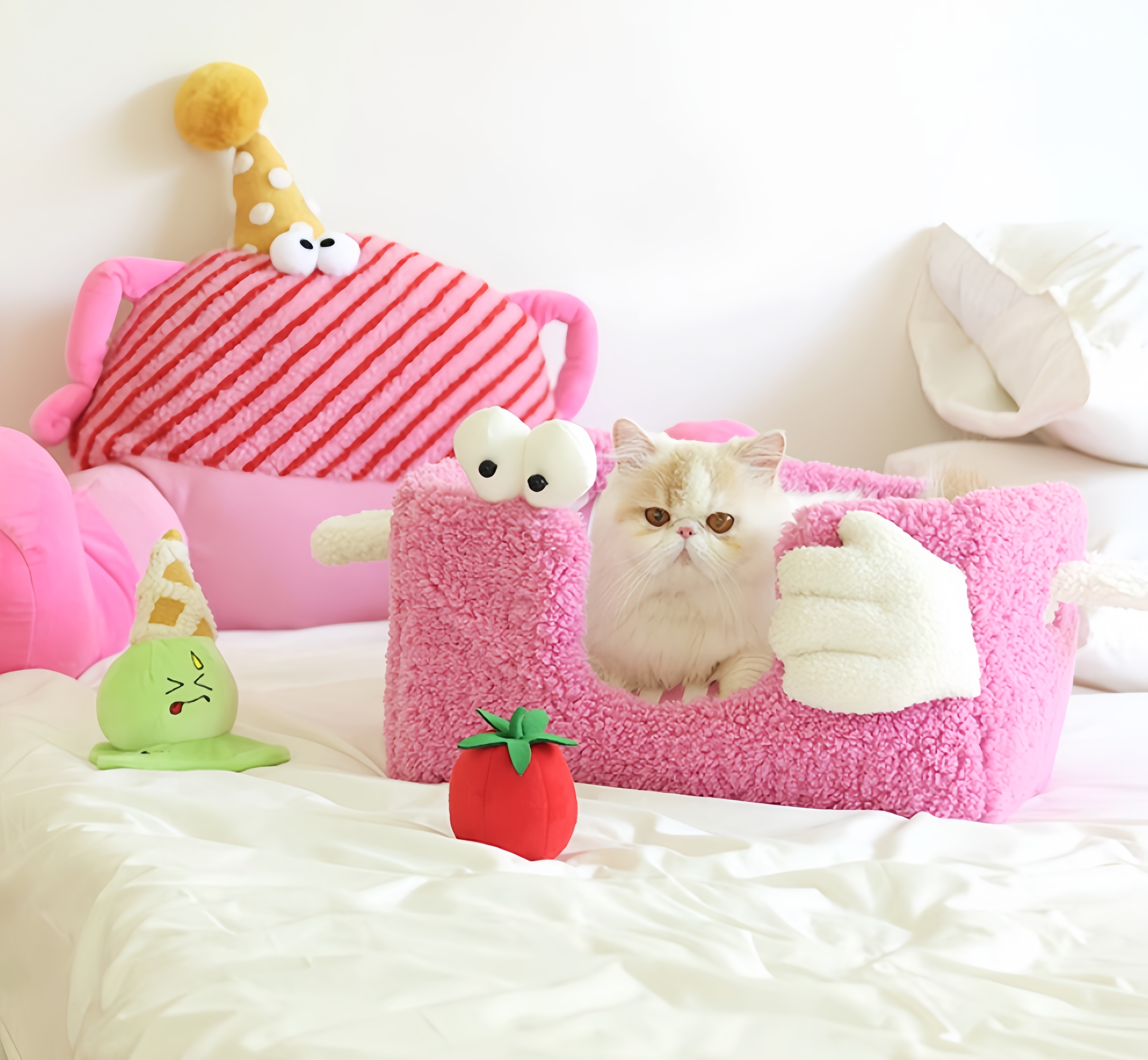 Cozy Striped Pet Bed – Small Cat & Dog Plush Nest, Semi-Enclosed, All-Season Comfort