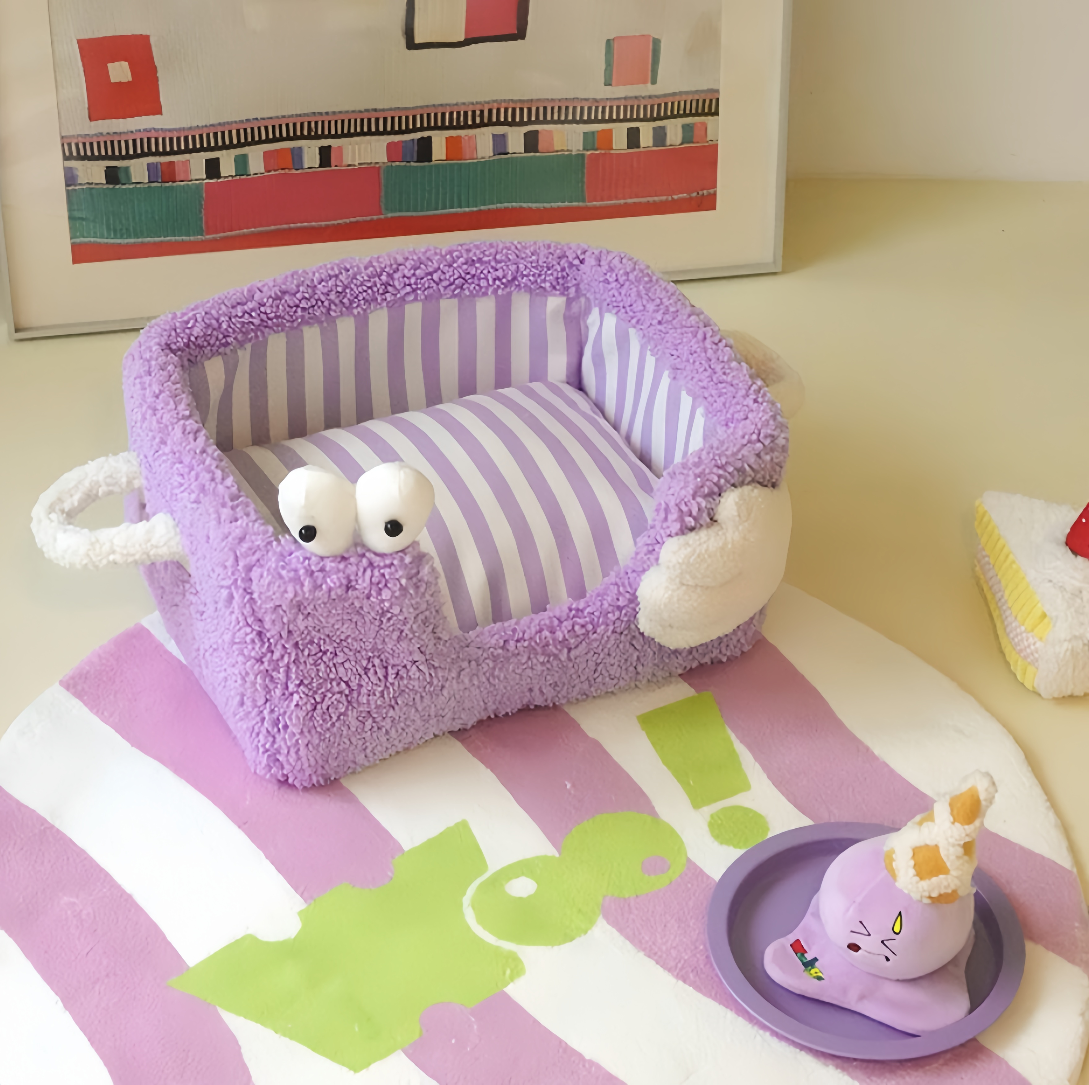 Cozy Striped Pet Bed – Small Cat & Dog Plush Nest, Semi-Enclosed, All-Season Comfort