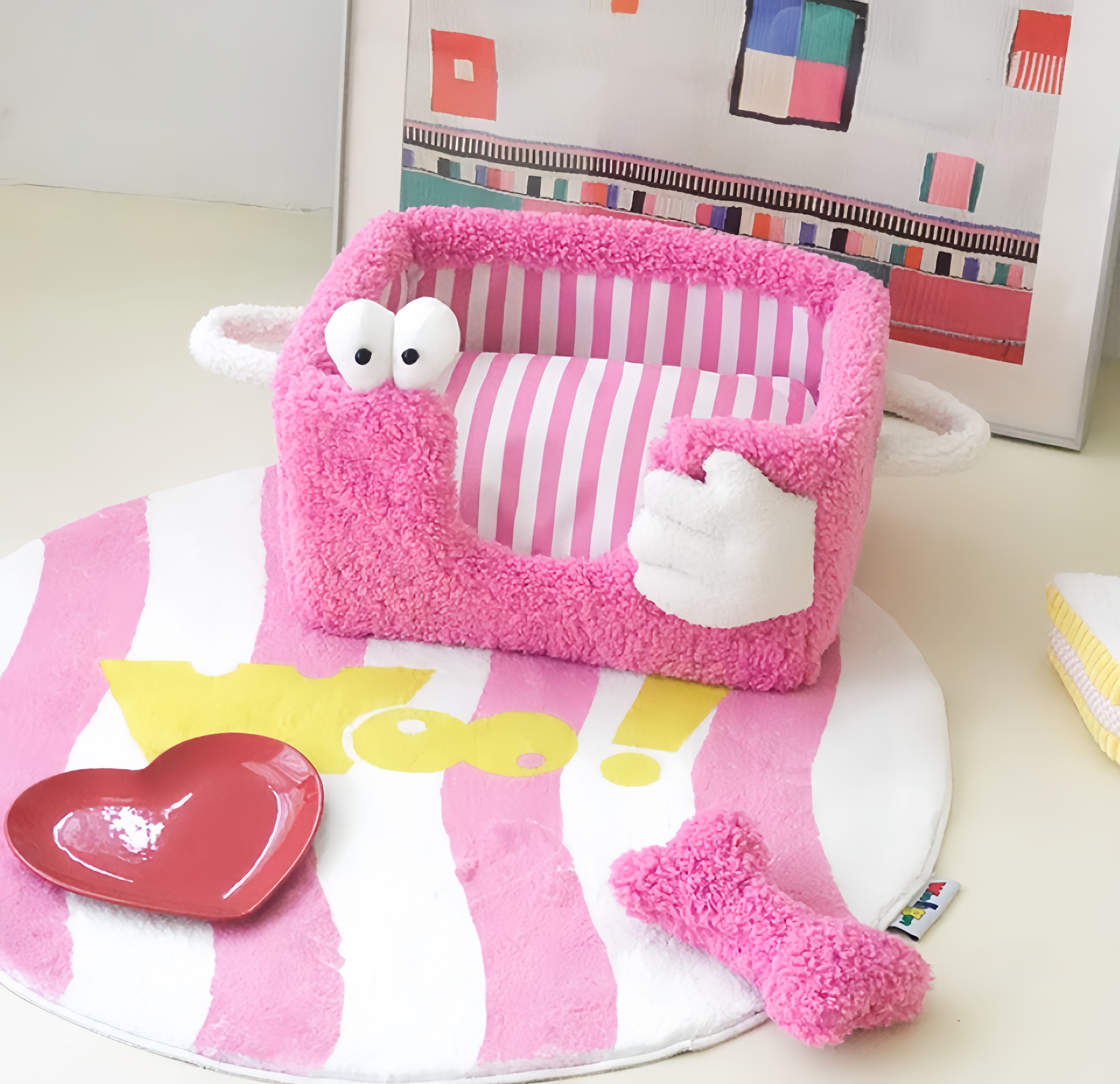 Cozy Striped Pet Bed – Small Cat & Dog Plush Nest, Semi-Enclosed, All-Season Comfort