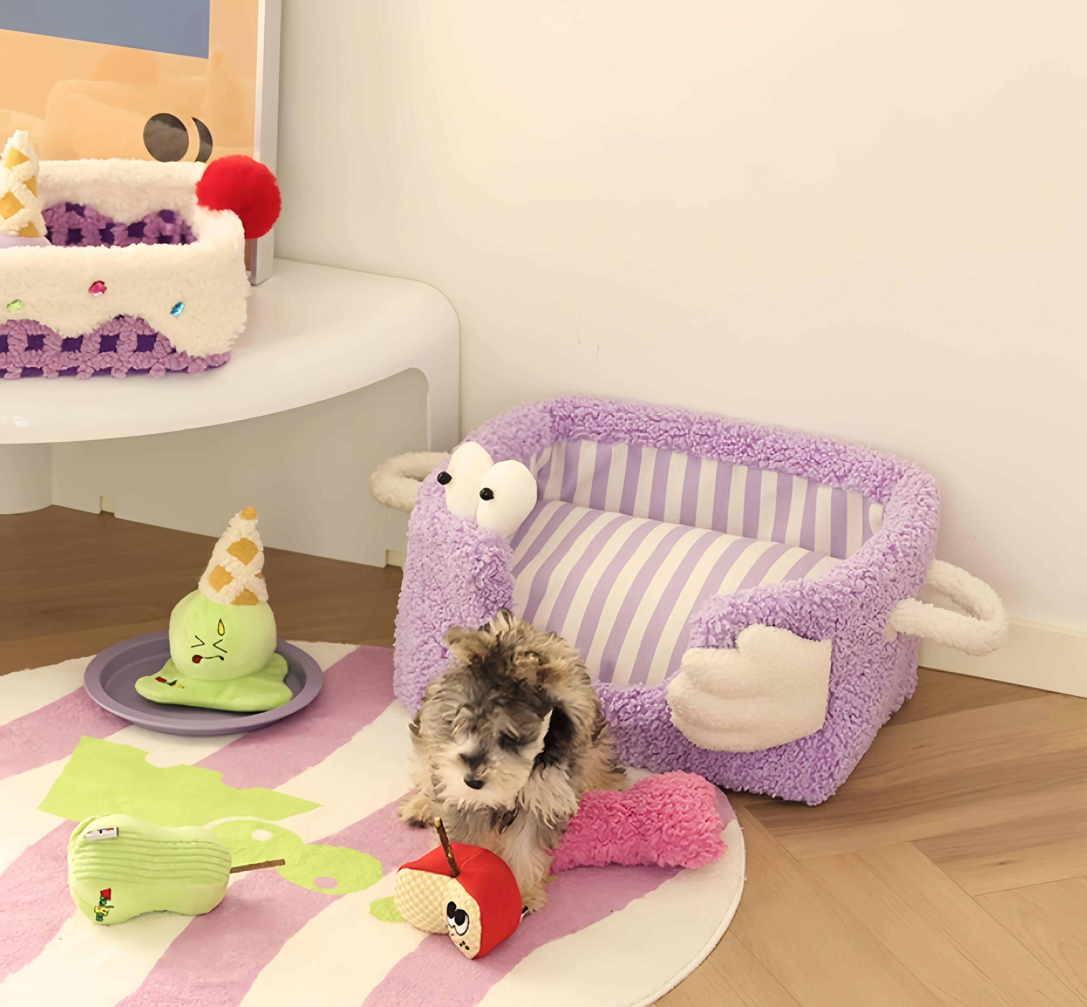 Cozy Striped Pet Bed – Small Cat & Dog Plush Nest, Semi-Enclosed, All-Season Comfort