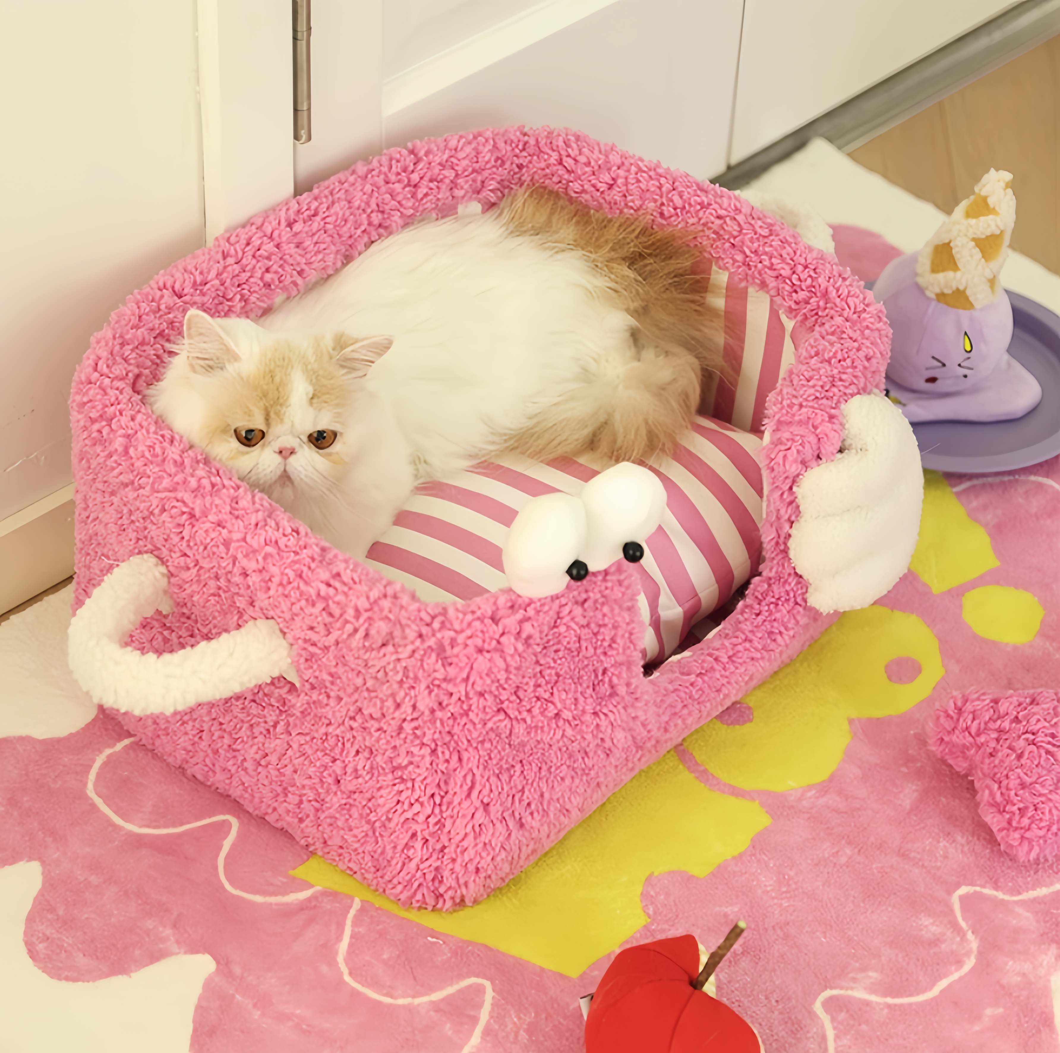 Cozy Striped Pet Bed – Small Cat & Dog Plush Nest, Semi-Enclosed, All-Season Comfort