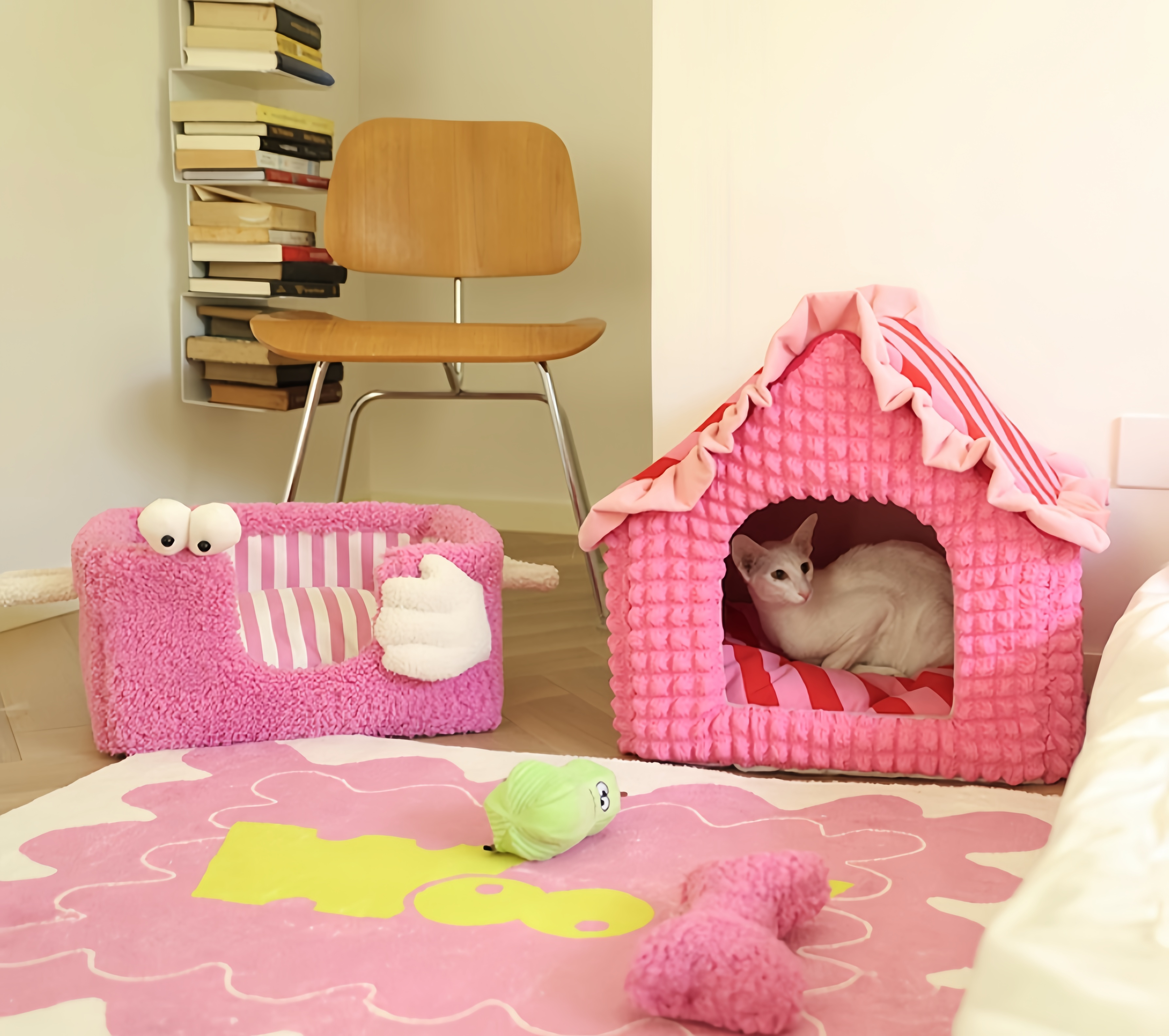 Cozy Striped Pet Bed – Small Cat & Dog Plush Nest, Semi-Enclosed, All-Season Comfort