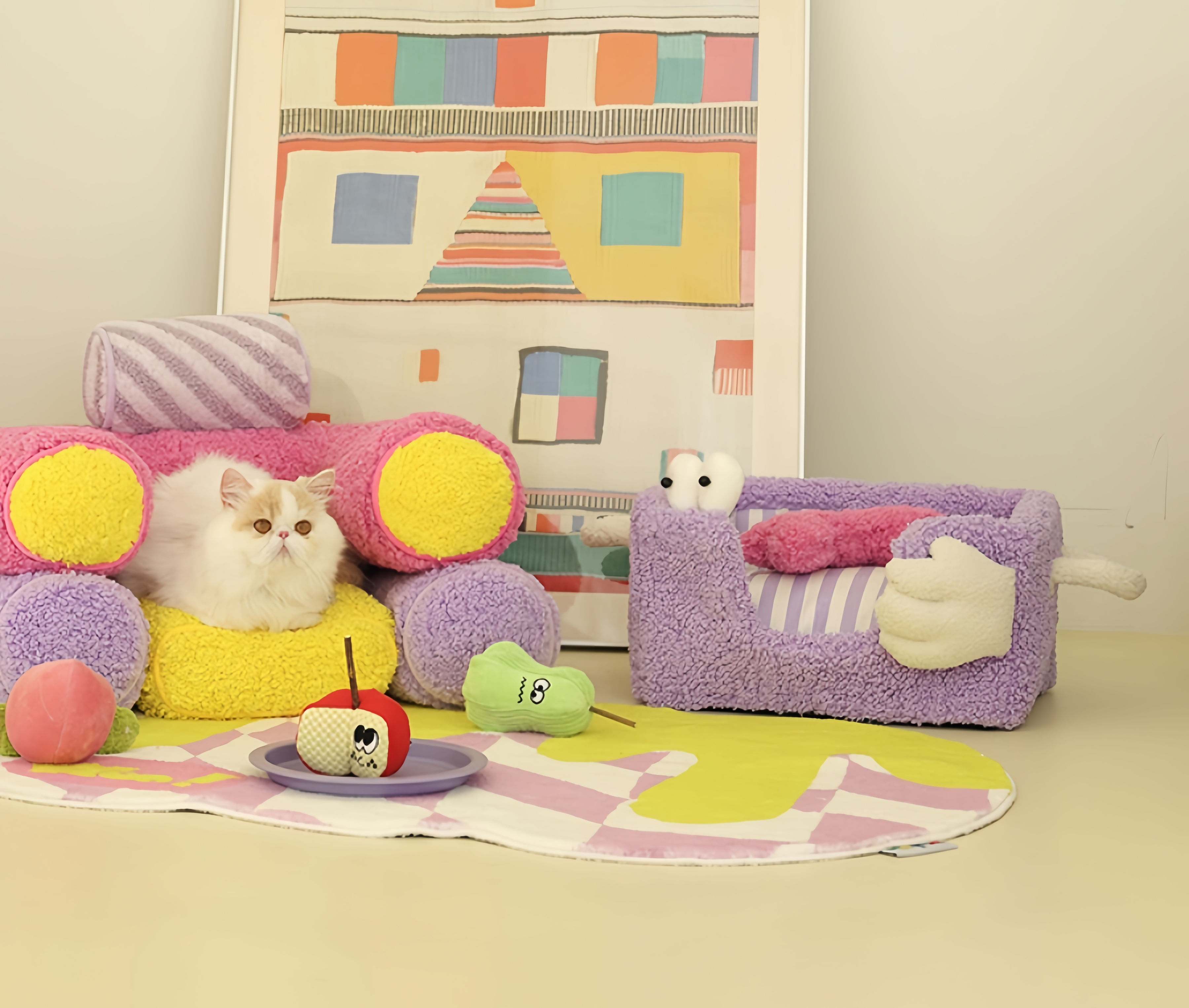 Cozy Striped Pet Bed – Small Cat & Dog Plush Nest, Semi-Enclosed, All-Season Comfort